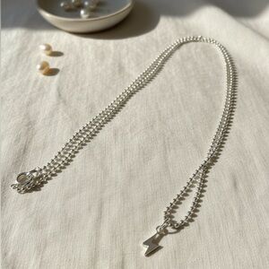 Sterling Silver 16 inch Ball Chain w/ Sterling Silver Lightening Bolt Necklace